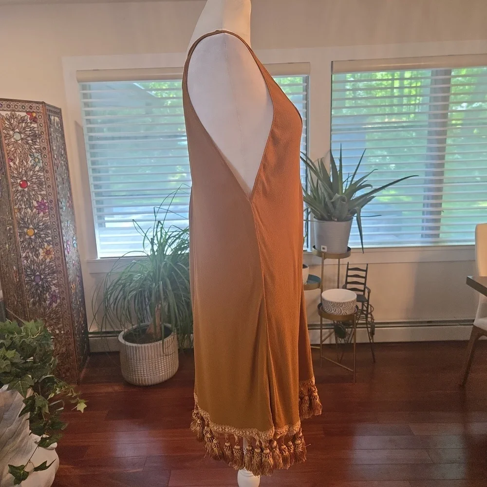 NWT REFORMATION Taurus Dress Sleeveless V Neck Plunge Tassled Toffee XS - Picture 3 of 9